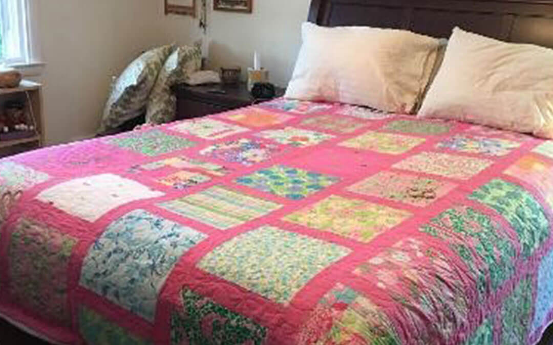 quilt made from Lilly Pulitzer clothing